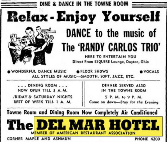 Del Mar Hotel - Nov 1952 Ad